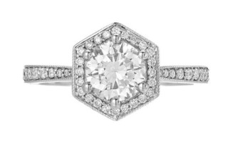 Unique hexagonal halo engagement ring san diego