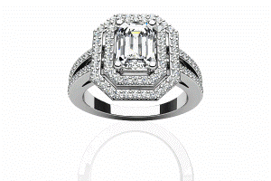 modern emerald cut double halo ring 1