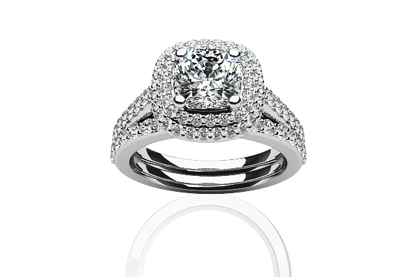 Double Halo Cushion Cut Bridal Set