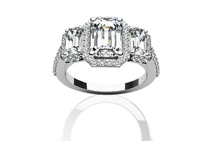 three stone emerald cut engagement ring