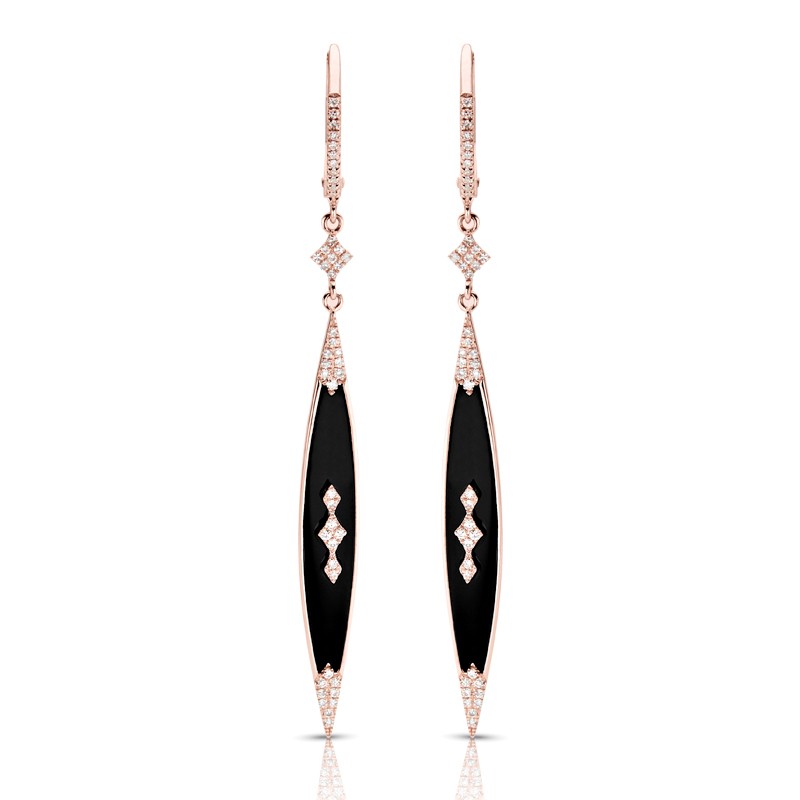 14 karat rose gold diamond and onyx earrings 14 karat rose gold diamond and onyx earrings