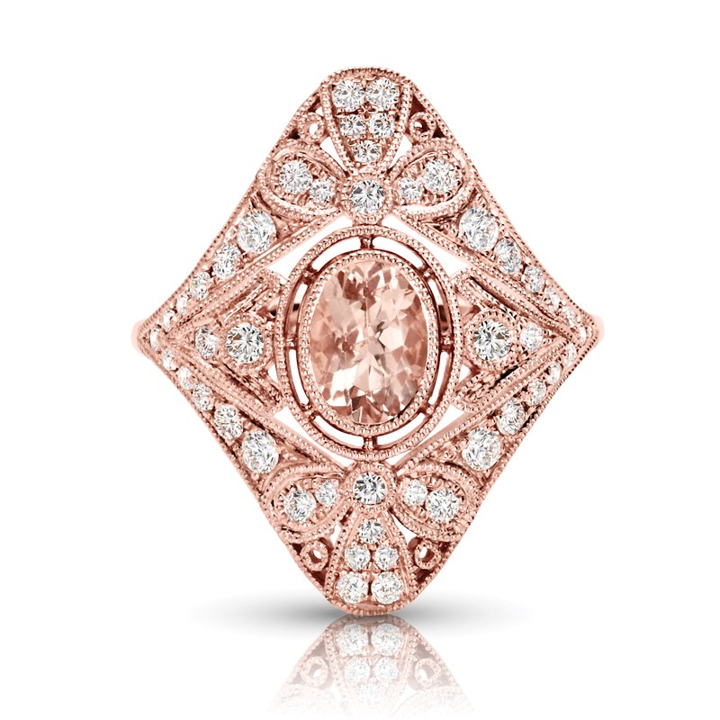 14 karat rose gold vintage look Morganite and diamond ring 14 karat rose gold vintage look Morganite and diamond ring