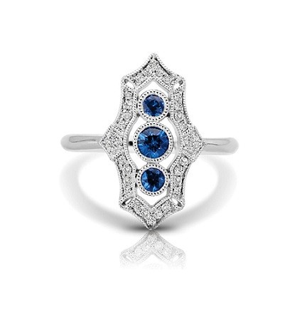 14 karat white gold vintage look diamond and sapphire ring 14 karat white gold vintage look diamond and sapphire ring