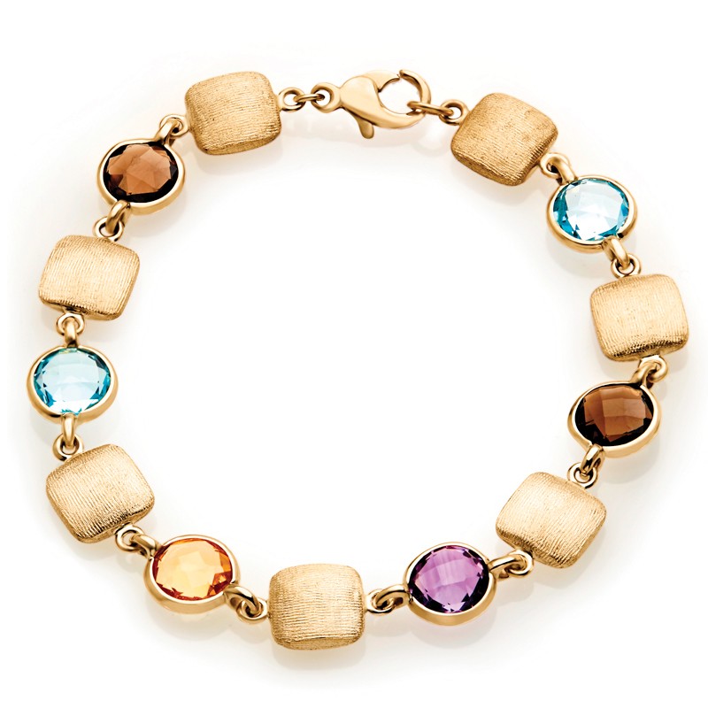14 karat yellow gold and multi color gemstone barcelet 14 karat yellow gold and multi color gemstone bracelet