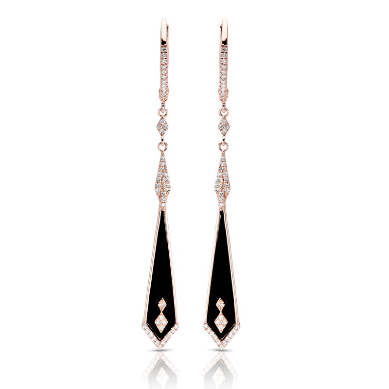 14 karat rose gold diamond and onyx earrings 14 karat rose gold diamond and onyx earrings
